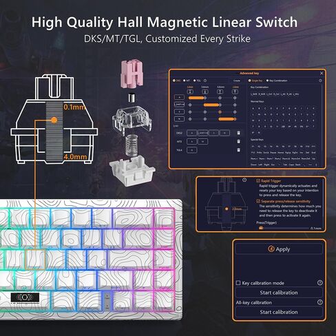 Womier M68 HE 60% Gaming Keyboard,Rapid Trigger Mechanical Keyboard, Wired RGB Custom Keyboard with Pre-lube Magnetic Switch, PBT Topographic Keycaps for Mac/Win - White in Saudi Arabia