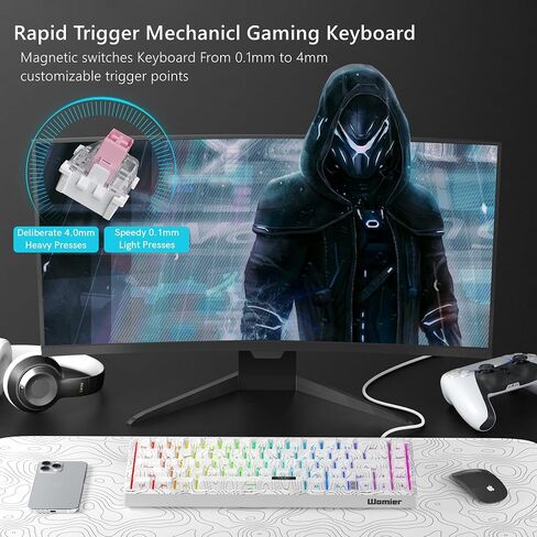 Womier M68 HE 60% Gaming Keyboard,Rapid Trigger Mechanical Keyboard, Wired RGB Custom Keyboard with Pre-lube Magnetic Switch, PBT Topographic Keycaps for Mac/Win - White in Saudi Arabia