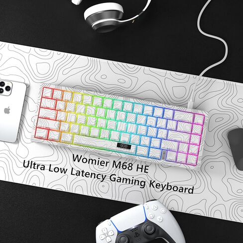 Womier M68 HE 60% Gaming Keyboard,Rapid Trigger Mechanical Keyboard, Wired RGB Custom Keyboard with Pre-lube Magnetic Switch, PBT Topographic Keycaps for Mac/Win - White in Saudi Arabia