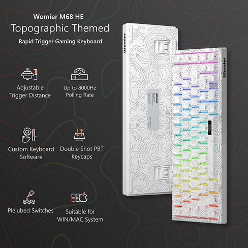 Womier M68 HE 60% Gaming Keyboard,Rapid Trigger Mechanical Keyboard, Wired RGB Custom Keyboard with Pre-lube Magnetic Switch, PBT Topographic Keycaps for Mac/Win - White in Saudi Arabia