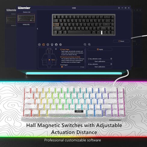 Womier M68 HE 60% Gaming Keyboard,Rapid Trigger Mechanical Keyboard, Wired RGB Custom Keyboard with Pre-lube Magnetic Switch, PBT Topographic Keycaps for Mac/Win - White in Saudi Arabia