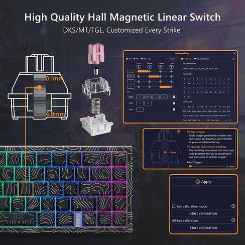 لوحة مفاتيح Womier M68 HE 60% للألعاب، لوحة مفاتيح ميكانيكية سريعة التشغيل، لوحة مفاتيح سلكية RGB مخصصة مع مفتاح مغناطيسي مسبق التشحيم، أغطية مفاتيح طبوغرافية PBT لجهاز Mac/Win - أبيض in Kuwait