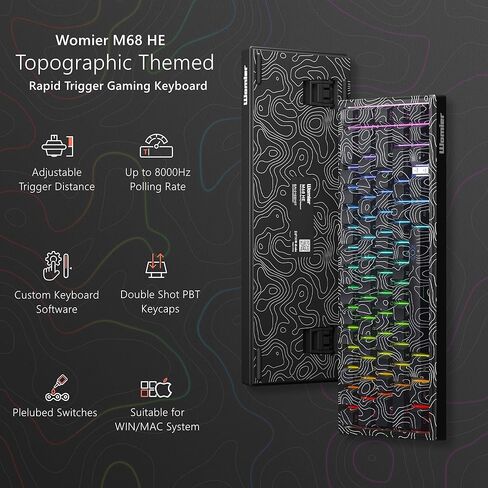 لوحة مفاتيح Womier M68 HE 60% للألعاب، لوحة مفاتيح ميكانيكية سريعة التشغيل، لوحة مفاتيح سلكية RGB مخصصة مع مفتاح مغناطيسي مسبق التشحيم، أغطية مفاتيح طبوغرافية PBT لجهاز Mac/Win - أبيض in Kuwait
