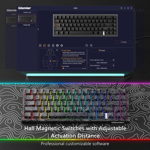 لوحة مفاتيح Womier M68 HE 60% للألعاب، لوحة مفاتيح ميكانيكية سريعة التشغيل، لوحة مفاتيح سلكية RGB مخصصة مع مفتاح مغناطيسي مسبق التشحيم، أغطية مفاتيح طبوغرافية PBT لجهاز Mac/Win - أبيض in Kuwait