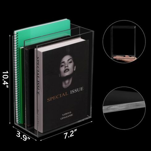 حامل ملفات المجلات من الأكريليك مكون من قسمين منظم مكتب رف المجلات الشفاف للمكتب والمنزل وحامل فارز الكتب الرأسي حزمة واحدة (DP008) in Saudi Arabia