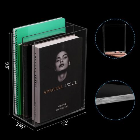 Acrylic Magazine File Holder 2 Sections Clear Magazine Rack Desk Organizer for Office Home Vertical File Book Sorter Holder 1 Pack (DP008) in Saudi Arabia