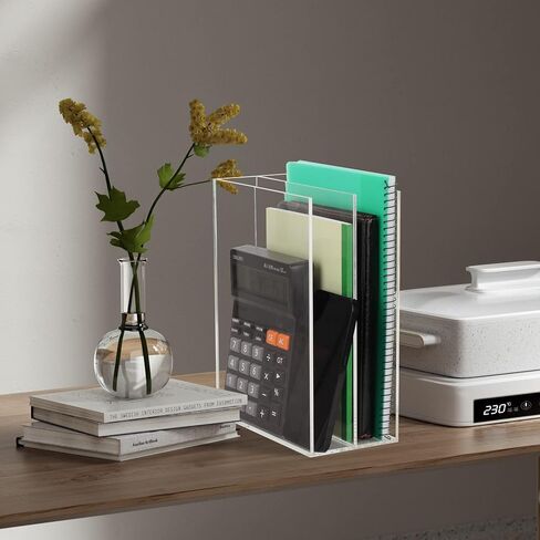 Acrylic Magazine File Holder 2 Sections Clear Magazine Rack Desk Organizer for Office Home Vertical File Book Sorter Holder 1 Pack (DP008) in Saudi Arabia