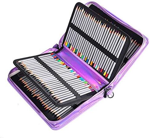 مقلمة شولانر 160 فتحة، طلاء ليزر من البولي يوريثان، سعة كبيرة، سحاب، حامل أقلام رصاص ملونة، سعة كبيرة، منظم حقيبة أقلام رصاص محمولة (أرجواني سحري، 160) in Kuwait