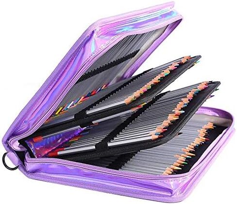 مقلمة شولانر 160 فتحة، طلاء ليزر من البولي يوريثان، سعة كبيرة، سحاب، حامل أقلام رصاص ملونة، سعة كبيرة، منظم حقيبة أقلام رصاص محمولة (أرجواني سحري، 160) in Kuwait