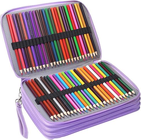 Shulaner Colored Pencil Case Organizer PU Leather Large Capacity Portable Pencil Bag 96 Slots Pencil Holder in Kuwait