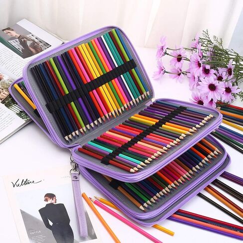 Shulaner Colored Pencil Case Organizer PU Leather Large Capacity Portable Pencil Bag 96 Slots Pencil Holder in Kuwait