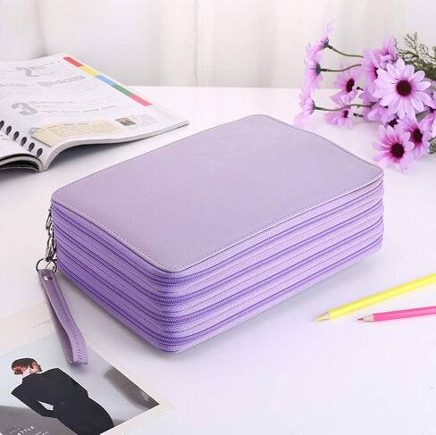 Shulaner Colored Pencil Case Organizer PU Leather Large Capacity Portable Pencil Bag 96 Slots Pencil Holder in Kuwait