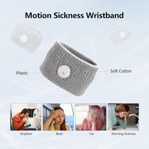 Motion Sickness Wristband, Anti-Nausea Acupressure Wrist Band for Nausea Relief, Dizziness and Vomiting from Car Sea Boat Flying Travel Sickness for Adults and Kids (Grey, Small, 2 Pairs) in Saudi Arabia