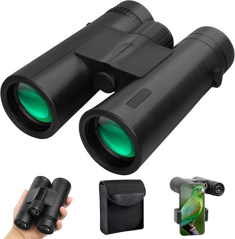 مناظير عالية الدقة مقاس 12 × 42 للبالغين عالية الطاقة - مناظير مدمجة مقاومة للماء مع محول هاتف عالمي - مناظير رؤية منخفضة الإضاءة لمشاهدة الطيور والصيد والسفر وسفينة الرحلات البحرية والأوبرا in Kuwait