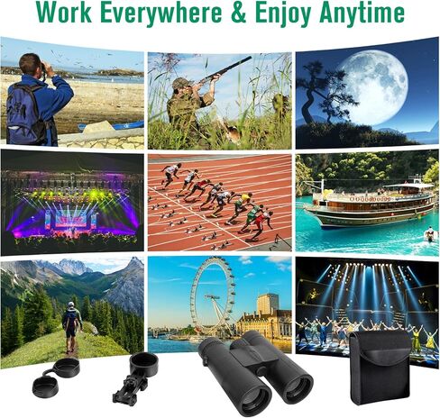 مناظير عالية الدقة مقاس 12 × 42 للبالغين عالية الطاقة - مناظير مدمجة مقاومة للماء مع محول هاتف عالمي - مناظير رؤية منخفضة الإضاءة لمشاهدة الطيور والصيد والسفر وسفينة الرحلات البحرية والأوبرا in Kuwait