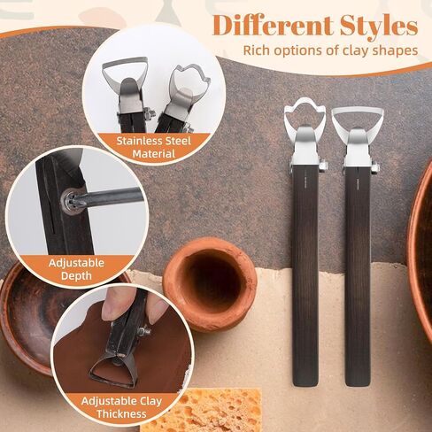 2 Pcs Pottery Carving Tools Sculpture Scraper with 12 Pcs Mug Handle Forms Molds, Pottery Handle Making Tools for Teacup Mug Cup Handle Making(Dark Brown) in Saudi Arabia