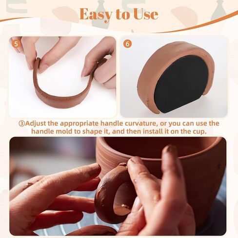 2 Pcs Pottery Carving Tools Sculpture Scraper with 12 Pcs Mug Handle Forms Molds, Pottery Handle Making Tools for Teacup Mug Cup Handle Making(Dark Brown) in Saudi Arabia