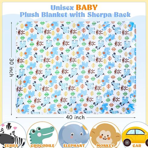بطانيات Buryeah للأطفال، 3 قطع بطانية قطيفة للجنسين مع ظهر شيربا، 30 × 40 بوصة، حمار وحشي، فيل، قرد، تمساح، تصميمات سيارات، بطانية سرير للأطفال البنات والأولاد الصغار وحضانة الأطفال الرضع in Saudi Arabia