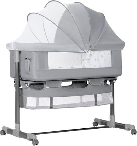 YADAQE Baby Bassinet, Baby Basinet Bedside Sleeper, Easy to Fold Portable Crib Side Bassinet 2023new Style Girl/boy bassinets(Light Grey) in Saudi Arabia