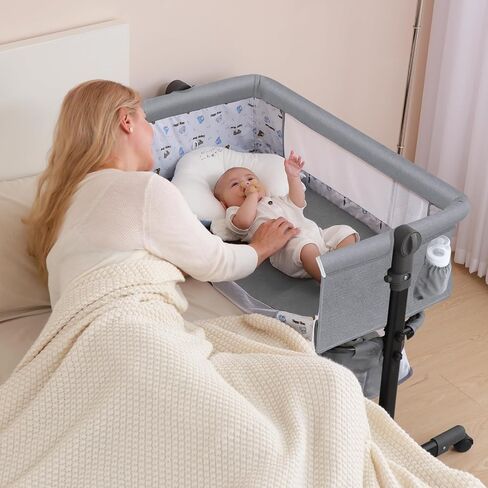 YADAQE Baby Bassinet, Baby Basinet Bedside Sleeper, Easy to Fold Portable Crib Side Bassinet 2023new Style Girl/boy bassinets(Light Grey) in Saudi Arabia
