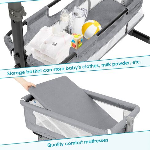 YADAQE Baby Bassinet, Baby Basinet Bedside Sleeper, Easy to Fold Portable Crib Side Bassinet 2023new Style Girl/boy bassinets(Light Grey) in Saudi Arabia