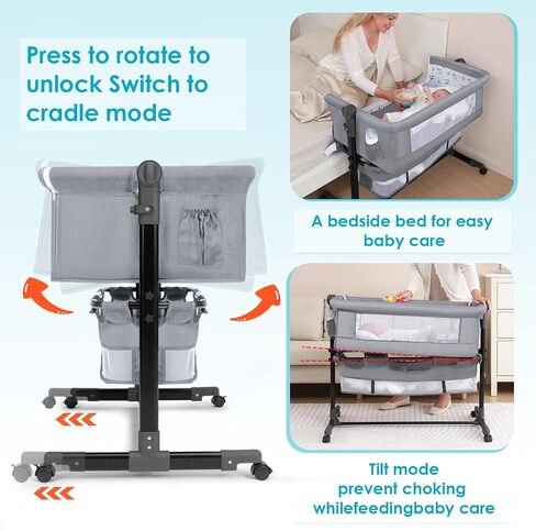 YADAQE Baby Bassinet, Baby Basinet Bedside Sleeper, Easy to Fold Portable Crib Side Bassinet 2023new Style Girl/boy bassinets(Light Grey) in Saudi Arabia