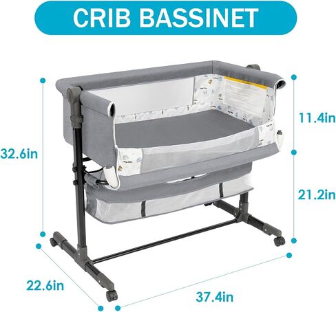 YADAQE Baby Bassinet, Baby Basinet Bedside Sleeper, Easy to Fold Portable Crib Side Bassinet 2023new Style Girl/boy bassinets(Light Grey) in Saudi Arabia