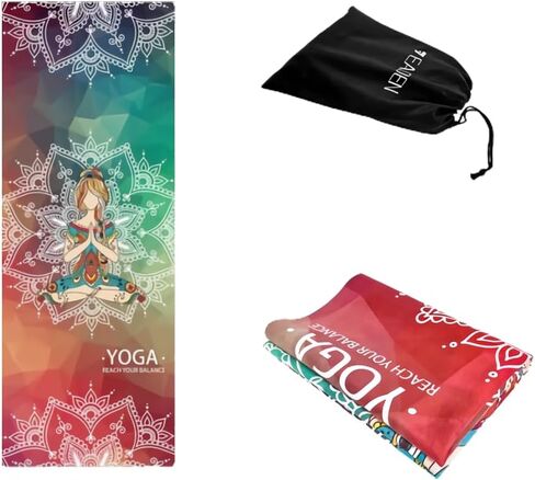 IEADEN 𝐓𝐫𝐚𝐯𝐞𝐥 𝐘𝐨𝐠𝐚 𝐌𝐚𝐭 - Foldable & Lightweight , Eco-Friendly Yoga Mat with Carrying Bag | Non-Slip & Absorbent Suede Mat, Ideal for Yoga, Pilates, Hot Yoga, Workout - 72"L x 26"W x 1.5mm Thick in Saudi Arabia