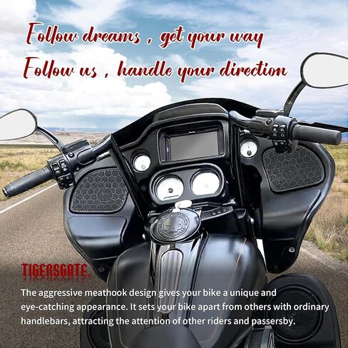 قضبان TIGERSGATE سوداء مسبقة السلك مقاس 14 بوصة Rise Road Glide Meathook Monkey Bars مقاس 1 1/4 بوصة مقود شماعات Ape مصممة لموديلات Harley Road Glide لعام 2016 in Kuwait