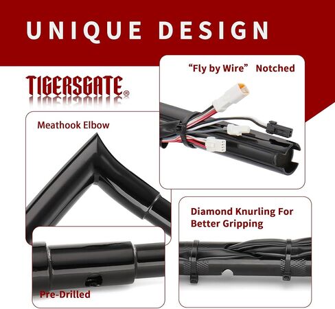 قضبان TIGERSGATE سوداء مسبقة السلك مقاس 14 بوصة Rise Road Glide Meathook Monkey Bars مقاس 1 1/4 بوصة مقود شماعات Ape مصممة لموديلات Harley Road Glide لعام 2016 in Kuwait