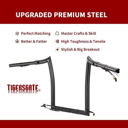 قضبان TIGERSGATE سوداء مسبقة السلك مقاس 14 بوصة Rise Road Glide Meathook Monkey Bars مقاس 1 1/4 بوصة مقود شماعات Ape مصممة لموديلات Harley Road Glide لعام 2016 in Kuwait