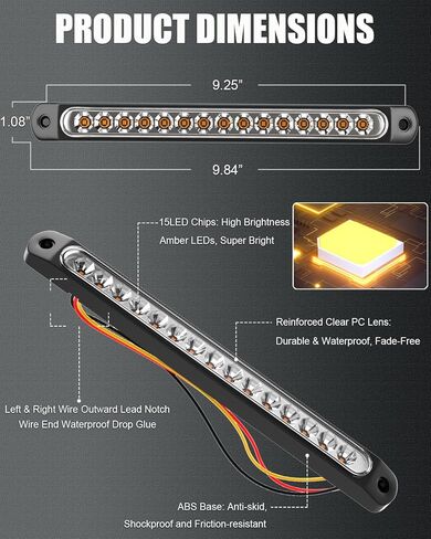 PSEQT 10 بوصة 15 LED شريط إضاءة خلفي للفرامل الحمراء تجميع أضواء الفرامل الثالثة معرف تعريف التخليص شريط ضوء مقاوم للماء لعربة الجولف رانجلر شاحنة الطرق الوعرة RV UTV ATV عربة الثلج، قطعتان in Kuwait