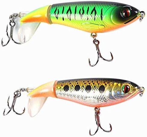 مجموعة طعم GUFIKY مكونة من 5 قطع من طُعم الصيد ووبر بوبر كومبو 5.13 بوصة/0.56 أونصة مع ذيل دوار للباس، وسمك السلمون المرقط، وعين رمادية فاتحة اللون، والبايك والطعوم الصلبة العائمة في المياه العلوية المسكية in Kuwait