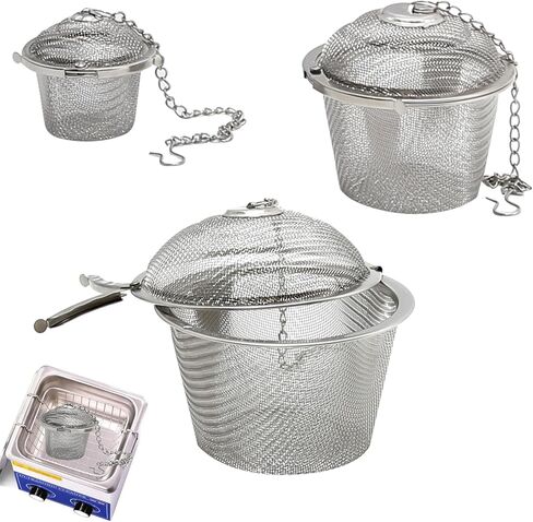 3 قطع من WOOSUKBE 1.7 بوصة 2.5 بوصة 3.5 بوصة سلال تنظيف سلة من الفولاذ المقاوم للصدأ، منظف أجزاء بالموجات فوق الصوتية، سلة تنظيف المجوهرات بالبخار، حامل صغير مزود بخطاف in Kuwait