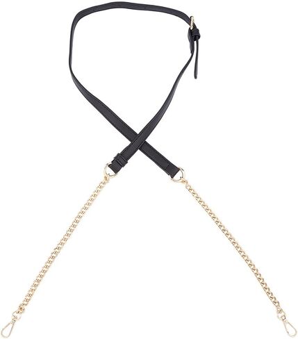 SUPERFINDINGS Leather Bag Shoulder Straps 110~125cm Adjustable Black PU Purse Leather Handles Replacement Chain Straps with Swivel Clasps for Handbags Purse Bags Width 1.55cm in Saudi Arabia