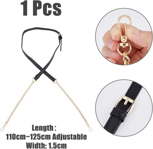 SUPERFINDINGS Leather Bag Shoulder Straps 110~125cm Adjustable Black PU Purse Leather Handles Replacement Chain Straps with Swivel Clasps for Handbags Purse Bags Width 1.55cm in Saudi Arabia