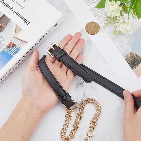 SUPERFINDINGS Leather Bag Shoulder Straps 110~125cm Adjustable Black PU Purse Leather Handles Replacement Chain Straps with Swivel Clasps for Handbags Purse Bags Width 1.55cm in Saudi Arabia