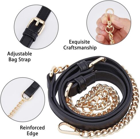 SUPERFINDINGS Leather Bag Shoulder Straps 110~125cm Adjustable Black PU Purse Leather Handles Replacement Chain Straps with Swivel Clasps for Handbags Purse Bags Width 1.55cm in Saudi Arabia