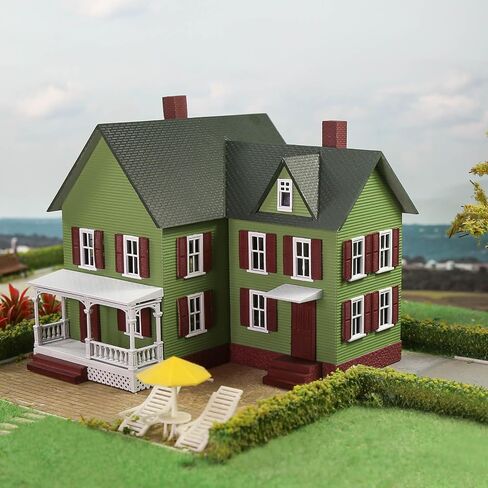 HO Scale Assembled Complete Model Village Two-Story House 1:87 Christmas Building JZ8704 (Green) in Saudi Arabia