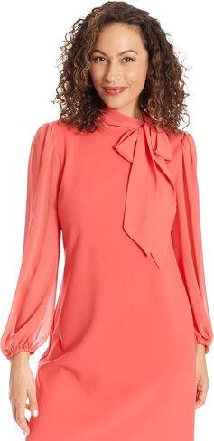 London Times Long Sleeve Tie Neck Shift Work Dresses for Women in Saudi Arabia