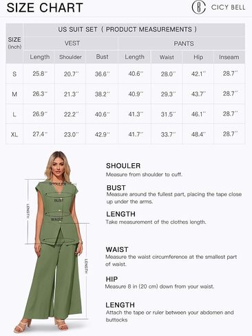 Cicy Bell Womens Summer 2 Piece Outfits Button Front V Neck Vest and High Waisted Wide Leg Pants Sets in Saudi Arabia