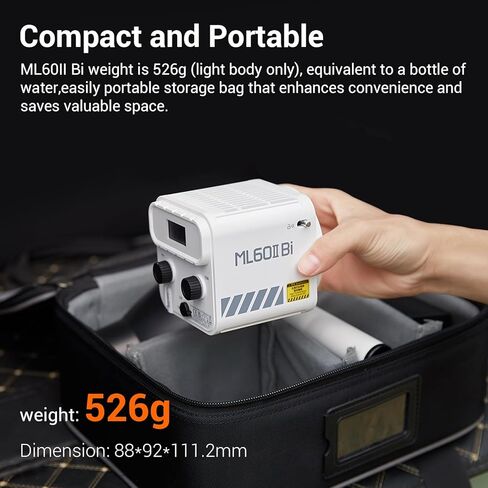 Godox ML60IIBi Bi-Color LED Video Light, 70W 2800K-6500K 22500Lux @1m Continuous LED Light, 11 FX Effects, APP Control, with Godox AK-B01 NP-F Battery Accessory Bracket Handle in Saudi Arabia