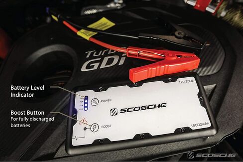 مصباح يدوي Scosche PBJF600 PowerUp 600 Torch محمول 300 لومن وبادئ تشغيل السيارة مع بطارية محمولة 600 أمبير مع منفذ USB للاستخدام مع مركبات 8 أسطوانات أو الديزل in Kuwait