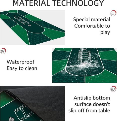 nuveti Poker Mat - 94 x47inch Non-Slip Poker Table Game Mat - Portable Rubber Waterproof Poker mat for Table 8-10 Player Card Game in Saudi Arabia
