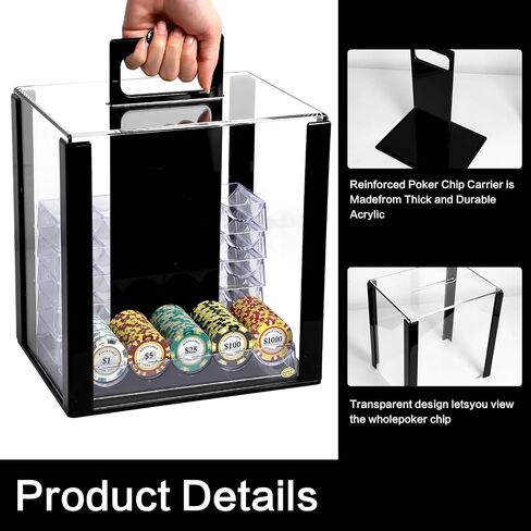 Acrylic Poker Chip Case 600/1000pcs Capacity Poker Chip Trays Set Including 10 Poker Chip Holder Poker Chip Display Case for Standard Size Chips in Saudi Arabia