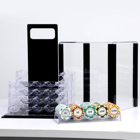 Acrylic Poker Chip Case 600/1000pcs Capacity Poker Chip Trays Set Including 10 Poker Chip Holder Poker Chip Display Case for Standard Size Chips in Saudi Arabia