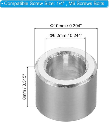 PATIKIL M6 Aluminum Spacers, 10 Pcs Metal Spacer Aluminum Round 6.2mm ID x 10mm OD x 2mm L Thickness Aluminum Spacer 1/4in ID Screw Standoff Fit for 1/4" or M6 Screw Bolts in Saudi Arabia