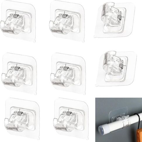 aiyoo 8pcs لا الحفر قضيب الستارة بين قوسين، شفافة ذاتية اللصق قضيب الستارة السنانير، مسمار الحرة قابل للتعديل قضيب الستارة السنانير الستار الشماعات للحمام المطبخ المنزل الحمام والفندق in Kuwait