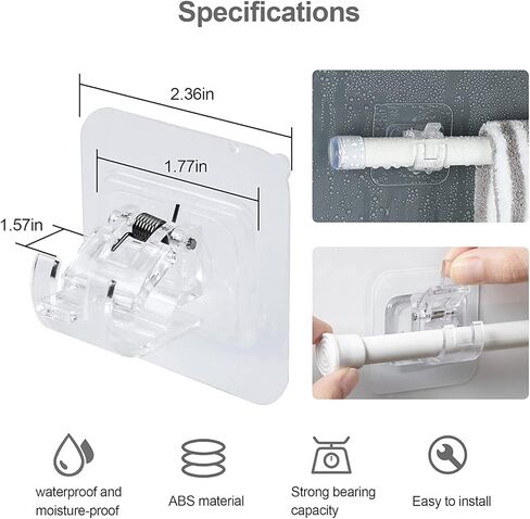 aiyoo 8pcs لا الحفر قضيب الستارة بين قوسين، شفافة ذاتية اللصق قضيب الستارة السنانير، مسمار الحرة قابل للتعديل قضيب الستارة السنانير الستار الشماعات للحمام المطبخ المنزل الحمام والفندق in Kuwait