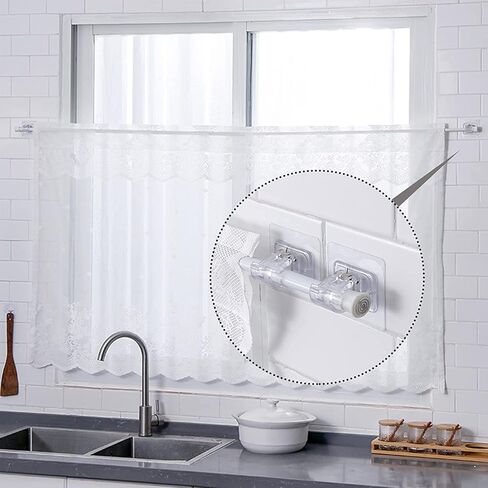 aiyoo 8pcs لا الحفر قضيب الستارة بين قوسين، شفافة ذاتية اللصق قضيب الستارة السنانير، مسمار الحرة قابل للتعديل قضيب الستارة السنانير الستار الشماعات للحمام المطبخ المنزل الحمام والفندق in Kuwait